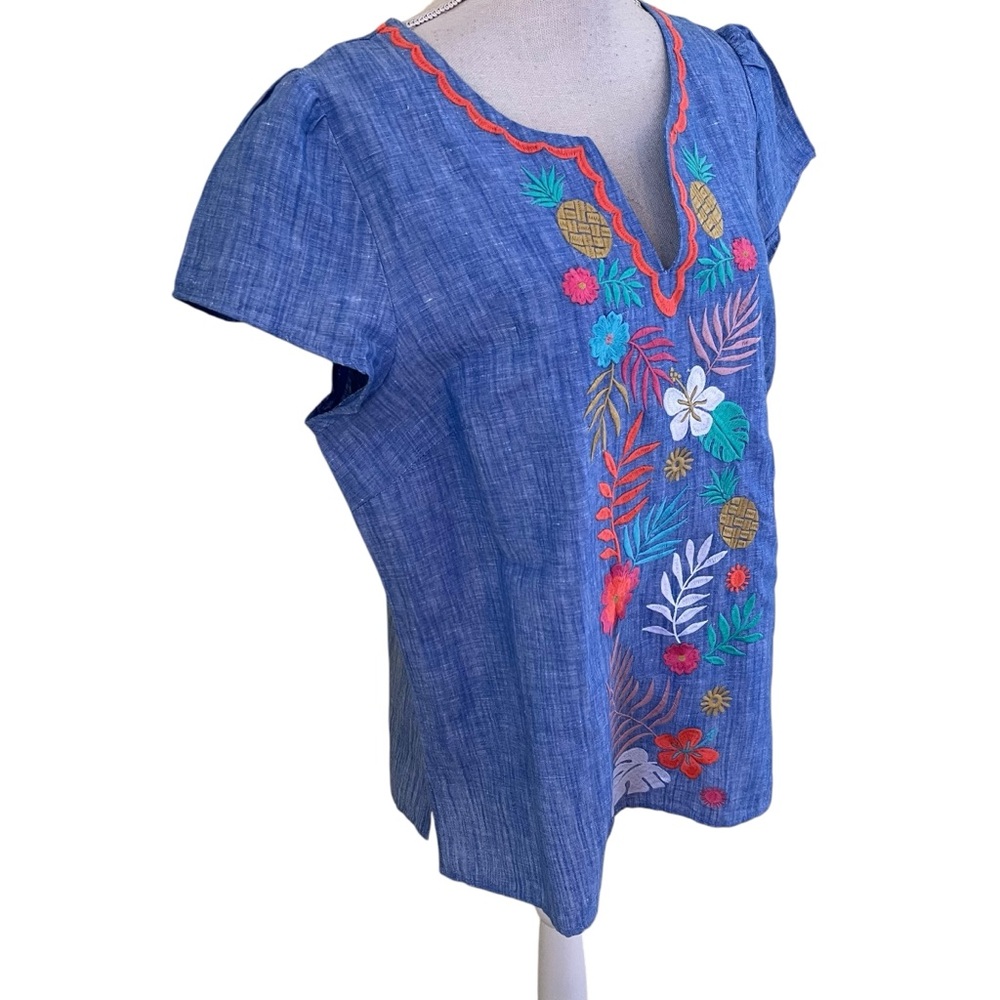 Talbots Blue Chambray Linen/Cotton Split Neck Tro… - image 7